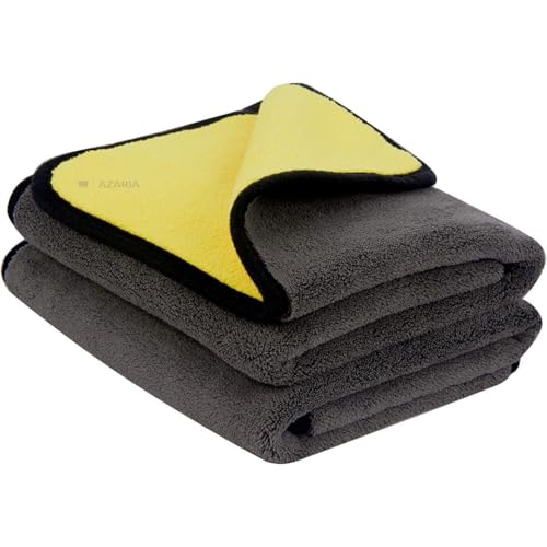Image of AZARIA Microfiber Cloth 30x40 cm 800 GSM Thick Lint & Streak-Free Multipurpose Cloths Automotive Microfiber Towels for Car Bike Cleaning Washing, car Cleaning Accessories (Pack of 2 Grey 800 GSM)