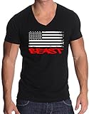 Interstate Apparel Inc Men's Beast American Flag TV55 Black V-Neck T-Shirt Medium Black