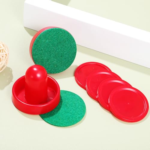 HAPINARY Air Hockey Pushers and 60Mm Red Pucks with Felt Pads 51Mm Red Air Hockey Pucks and Replacement Sliders Set for Table Games and Arcade Equipment