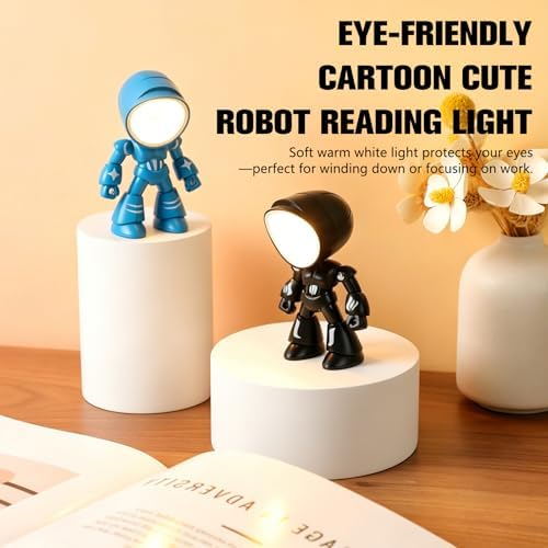 Mini Night Light, Posable Cartoon Cute Robot Companion Table Light, Bedside Reading Table Lamp for Desk Decor, Bedroom, Office (Black) — 사진 3