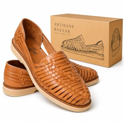 Artisans Bazaar Huaraches for Women | Handmade Mexican Woven Leather Sandals | Closed Toe Slip-On Womens Flats with Cushioned Insole | Genuine Leather Artisan Crafted