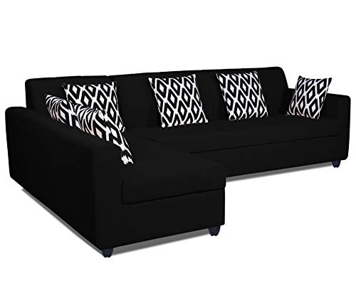 Image of Adorn India Rio Highback L Shape 6 Seater Sofa Set (Left Side Handle)(Black)
