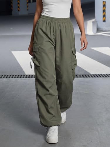 Image of GRECIILOOKS Women's Cargo Pants|Trousers |High Waist Cotton Trouser |Flared Parachute Pants with Side Pockets | Cargo Pant|Elegant for College & Events
