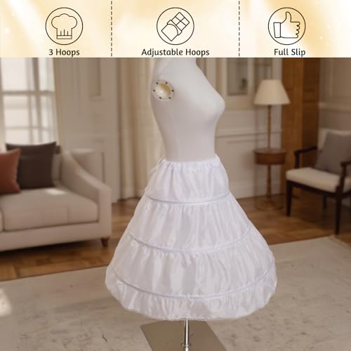 Girls Petticoat Underskirt with 3 Hoops Full Slip Skirt Petticoats for Crinoline Ball Gown2