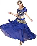 ORIDOOR Belly Dance Costume Indian Bollywood Performance Dress - Halloween Chiffon Dance Skirt 5-Piece Outfit Costumes (One Size, 01-Royal Blue)