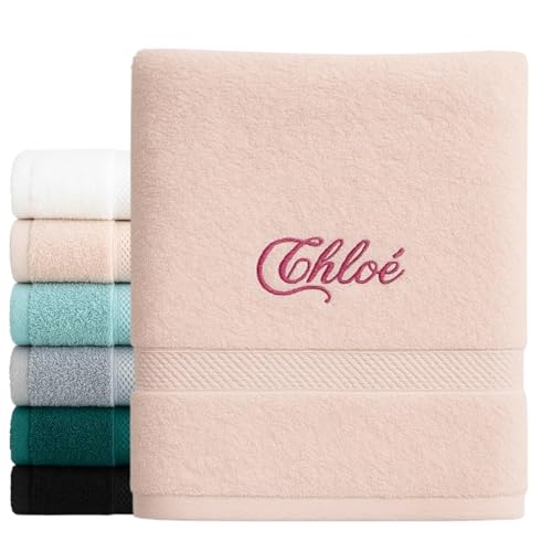 Atelier Fildor - Serviette brodée personnalisée – Drap de bain rose 70x140 ou 50x100 cm – Broderie prénom ou texte au choix – 100% coton doux – Idée cadeau absorbant (70cm x 140 cm)