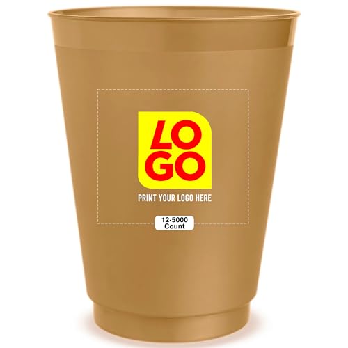 USMG 12 Pcs Multi Color Print 16oz Frosted Stadium Cups Reusable Party Cups Cool Drinkware For Events Party, Brand Promotion - BPA Free (Frosted Gold)