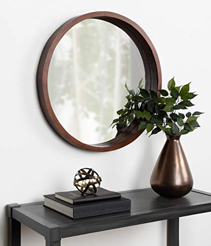 Kate And Laurel Hutton Round Decorative Modern Wood Frame Wall Mirror, 22 Inch Diameter, Walnut Finish #TOP3