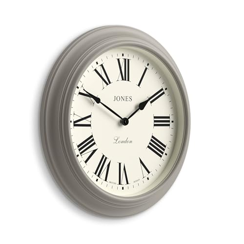 Image of Jones Clocks® Supper Club wall clock | Large classic round clock | 40cm | Mid grey | Roman numerals | Traditional design ideal for kitchen or living room