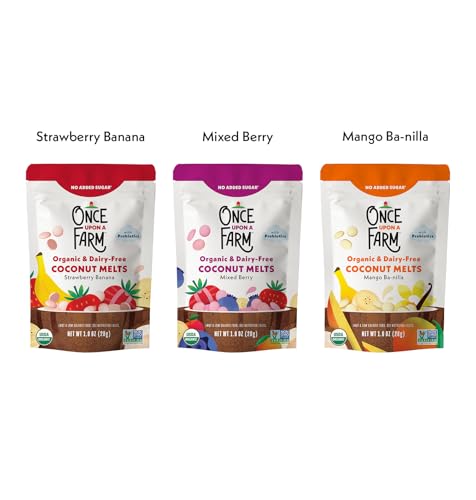 Once Upon a Farm Organic Baby & Toddler Snack Sampler, Puffs, Coconut Melts, Tractor Wheels, Made with Real Fruit & Veggies, No Added Sugar, Non-GMO, 9 Count