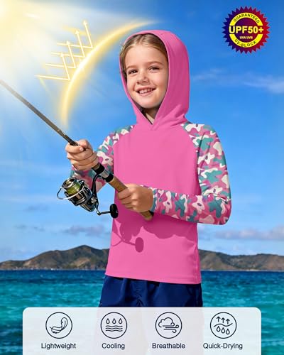Image of Boys Rash Guard Swim Hoodie, Kids Long Sleeve Sun Fishing Shirts
