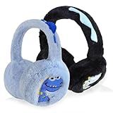 JynxtoyZeal Dinosaurier-Ohrenschützer, Winter, Thermo-Ohrenschützer, 2 Stück, Plüsch-Ohrenschützer, verstellbar, faltbar, winddicht, kältebeständig, Plüsch-Ohrenschützer für Mädchen und Jungen