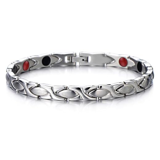 COOLSTEELANDBEYOND Bracelet Aimanté en Acier Inoxydable Femme - avec des Aimants, Germanium - Outil de Suppression de Lien Inclus