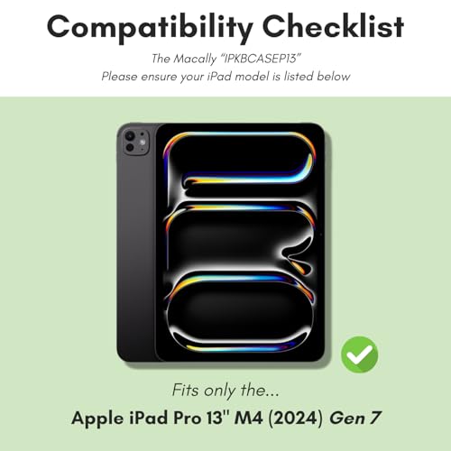 Macally iPad Pro 13 Inch Case with Keyboard (M4, 2024), iPad Pro 13 Keyboard with Trackpad, Multi Angle View Stand, Apple Pencil Holder, Backlit Features