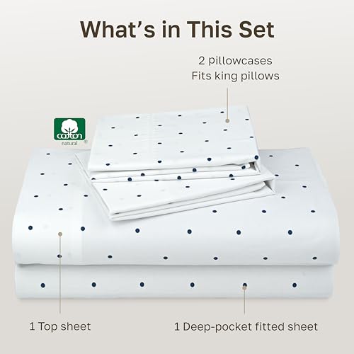 California Design Den Soft 100% Cotton King Sheet Set, 400 TC Good Housekeeping Award Winner, Smooth Sateen Finish with Deep Pockets, Cozy and Durable Cotton Bedding Set - Polka Dot - Thumbnail 4