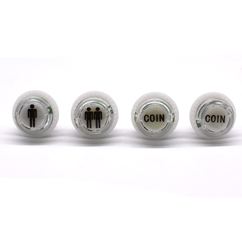 Arcity 4 Pcs/Lot 24mm Arcade LED Push Buttons Illuminated Player 1P 2P Coin Lit with Microswitch for Arcade Machine Games Console Parts 5V White New