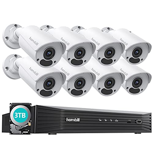 4K PoE Security Camera System 8MP Security Camera System PoE Cameras for Home Security Outdoor 16 Channel 8Pcs 4k Wired Security Camera System with 3TB Hard Drive