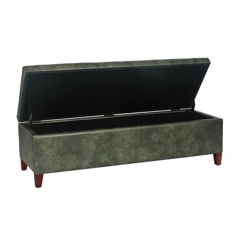 Image of LEGACY OF COMFORT Nysir 2 Seater Sofa Upholstered Ottoman Bench with Storage, for Living Room, Bedroom, Entryway (Dark Green Leather)