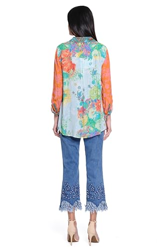 john mark Women's Five Pocket Pant with Fringe Hem Embroidered and Bead Details2