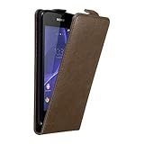 Cadorabo Hülle kompatibel mit Sony Xperia E3 Flip Design aus Premium Kunst Leder Flip Klappbare Stoßfeste Magnetische Cover Hülle für Sony Xperia E3 Tasche in Braun