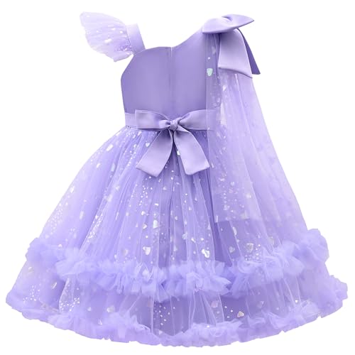 JerrisApparel Girls Ruffle Sleeves Dress Bowknot Party Dress Tulle Skirt One-Shoulder Design Pageant Gown2
