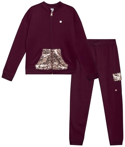 RBX Active Girls Pants Set - 2 Piece Fleece Zip Up Hoodie Sweatshirt and Kids Girls Sweatpants Athletic Set (7-12)