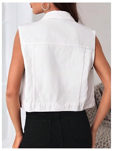 Verdusa Women's Sleeveless Button Front V Neck Denim Crop Vest with Flap Pocket2