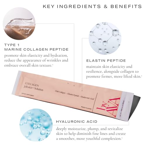 Liquid Collagen Jelloskin Solution | Marine Collagen + Hyaluronic Acid + Elastin peptides Supplements - Hair Skin and Nails | Hydrolyzed Marine Collagen for Women |15 Packets Peach Flavor - Image 4