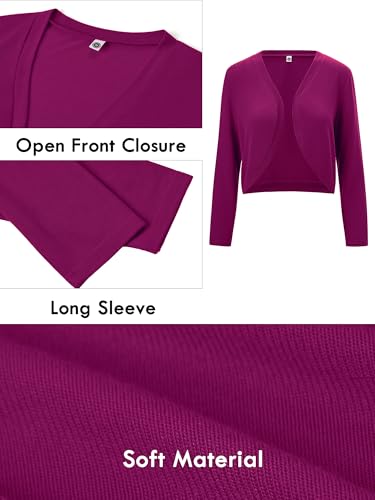 Image of Heymoments Women's Long Sleeve Thin Kintted Shrugs Sweaters Lightweight Cropped Tops Open Front Cardigan for Dress