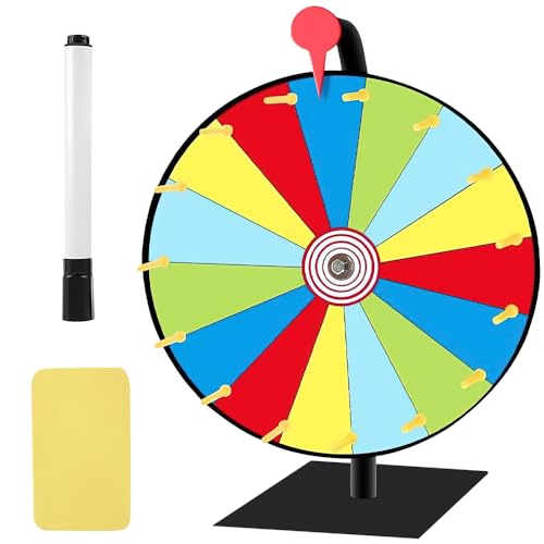 LUFEIS Glücksrad zum Drehen, Glücksrad Spielzeug mit Radiergummi und Markierstift, 12 Zoll 15 Slots Spinning Prize Wheel, Gluecksrad Gluecksrad für Lotteriespiele, Wortspiele, Karneval Party, Preisrad