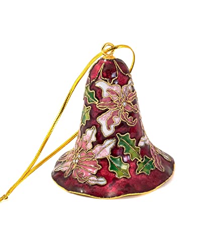 Value Arts Handmade Cloisonne Red Poinsettia Bell Ornament