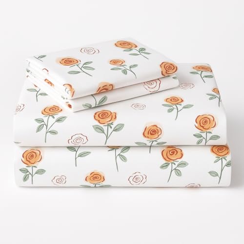 Image of SANMARINO 210TC Cotton King Size Bedsheet with 2 Pillow Covers | Premium Floral Print Design Flatsheet |Ultra Soft Breathable Skin Friendly Bedding Set for All Season Use 90 x 100 Inch,Peach Blossom