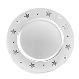 ☆ Facil limpieza ROCKING GIFTS Plato Grande de Plástico Decorativo Plateado con Estrellas Navidad, Bajoplato Color Plata para Fiesta, Plato Fuente Decoración Navideña, Menaje de Mesa, 33 cm