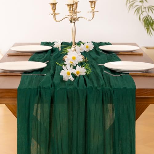 Image of Socomi 6pcs Emerald Green Cheesecloth Table Runner Easter Spring Boho Rustic Gauze 120 inch 10FT Cheese Cloth Runner for Wedding Party Baby Shower Birthday Home Decor Holiday Decorations