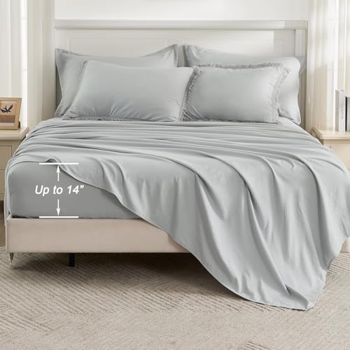 Image of Andency Oversized King Comforter Set with Sheets 120x120 Light Grey - 7 Pieces Boho Tassel Bed in a Bag Soft Lightweight Bedding Sets, Fringe Bed Set with Comforter, Sheets, Pillowcases & Shams