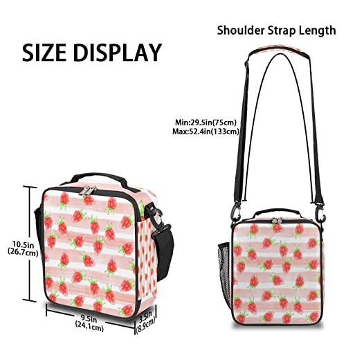 Fruit Strawberry Insulated Lunch Bag Girls,Kids Thermal Meal Cute Pink Stripe Reusable Lunch Box Children Waterproof Back To School Picnic #TOP2