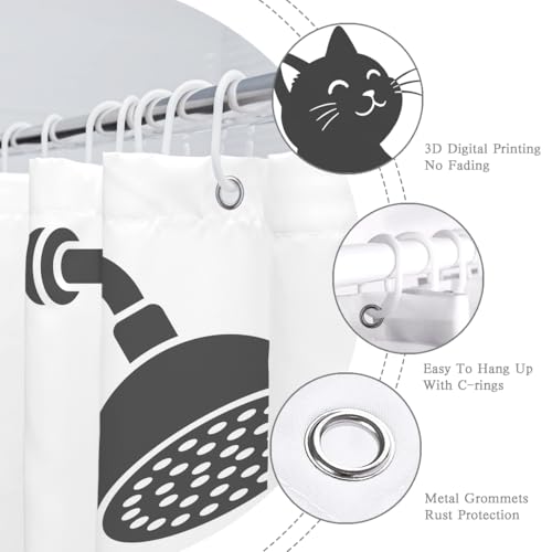 Image of Dinosaur Shower Curtain Funny Dino Cat for Kids Boys Trex Silhouette Animal Shadow Cartoon Black White Bathroom Waterproof Polyester Fabric 72Lx72W Inch with Hooks