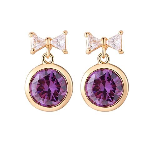 Boucles d'oreilles pendantes nœud papillon moissanite ronde or jaune 9K femmes