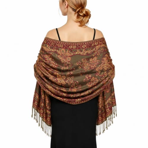 YuiFiare Rave Pashmina Scarf Shawl for Women, Reversible Wrap with Fringes