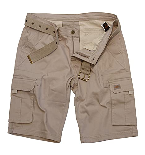 ROCK-IT Apparel Pantalones Cortos de Carga para Hombres con cinturón Bermuda Vintage con 6 Bolsillos para Cerrar Pantalones Cortos de Verano para Hombres - Tallas S-5XL - Kaki XL