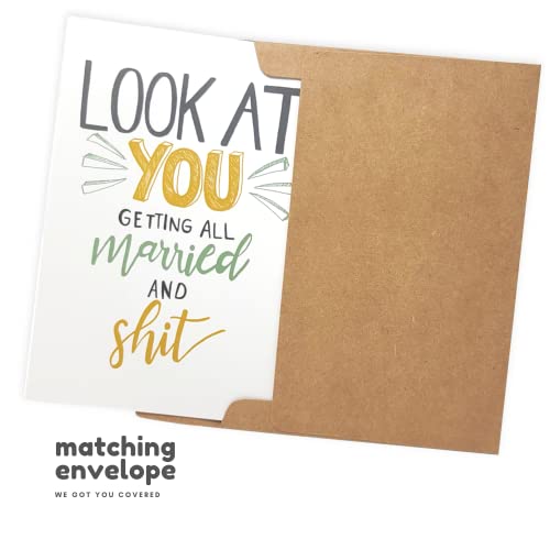 Sleazy Greetings Funny Wedding Card For Marriage Engagement - Adult Humor Dirty Wedding Congratulations Card (Married And Shit) #TOP6