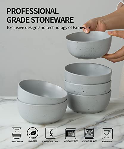 Famiware Cereal Bowls Set Of 6, Kitchen Bowls For Soup, Salad, Rice, Cereal, Breakfast, Dinner, Serving, Oatmeal, Dishwasher & Microwave Safe, Light Gray #TOP2