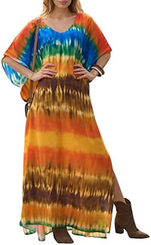 Bsubseach Women Casual Beach Kaftan Dress Short Sleeve Loungewear Caftan Swimsuit Cover Up