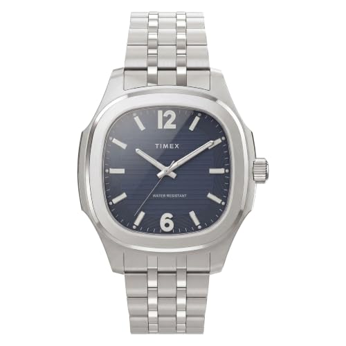 Montre Timex homme Marquee 41 mm bracelet argente cadran bleu classique et chic