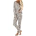 Harpily Pigiama Tuta da Donna Set Pigiama Due Pezzi Lungo in Cotone con Leopardato Set di Pantaloni Invernale Caldo Pigiamoni Abbigliamento per Il Tempo Libero Salotto (L)