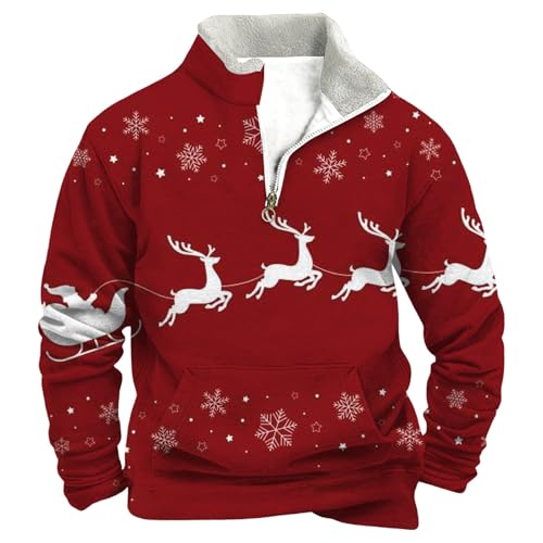 Sweat sans capuche col montant homme chaud doublé polaire demi-zip