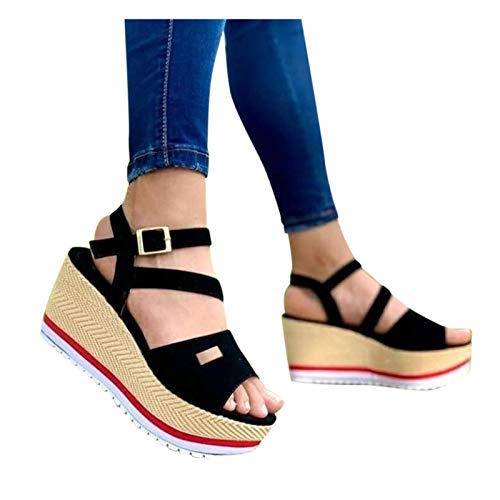 Reokoou Women s Summer Wedge Platform Sandals Casual Outdoor Comfortable Slip on High Heel Sandal Walking Shoes