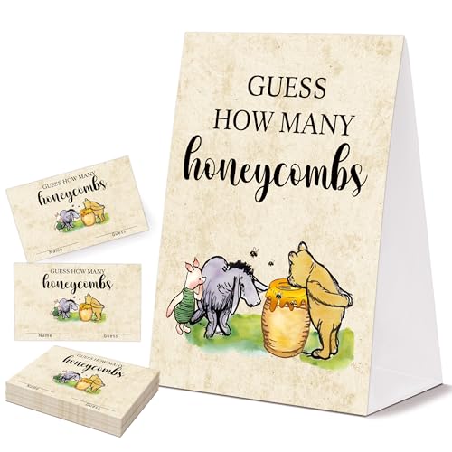 How Many Honeycombs Baby Shower Game Signs, Bear Themed Baby