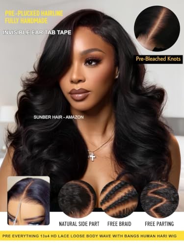 Image of Sunber Feathered Layer Side Part Wig 13x4 HD Lace Front 20'' Human Hair Wig