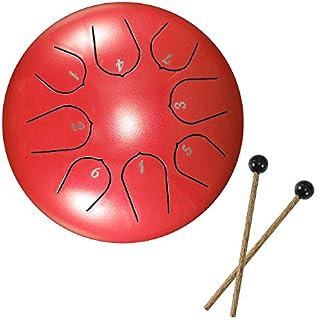 Vvciic Steel Tongue Drum, 8 Notes 6 Inches, Percussion Instrument, Hand-pan Drum with Bag, Music Book, Mallets, Finger Picks, Red